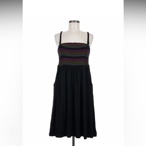 Black short Maxi Dress with Multi-Color Stripe Bodice and Removable Straps